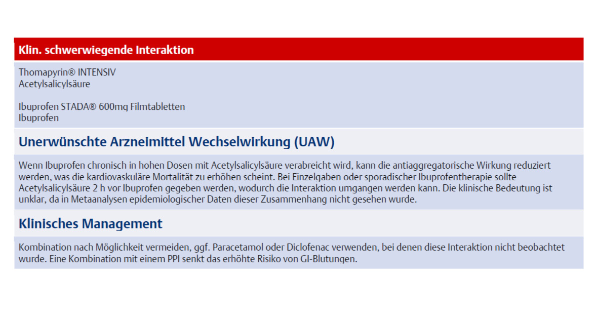 Wechselwirkung zwischen Acetylsalicylsäure und Ibuprofen